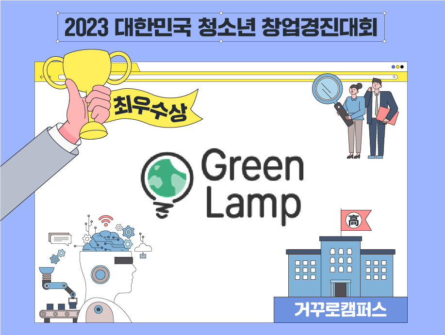 2023 대한민국 청소년 창업경진대회
최우수상 GreenLamp 거꾸로캠퍼스
